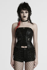 Black Lace-Up Buckle Overbust Women's Punk Corset